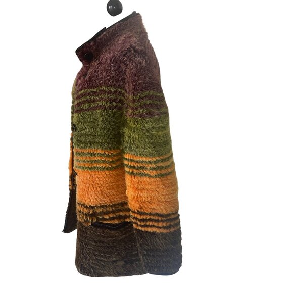 Vintage Womens Jacket Size Medium Multicolor Knitted Fur Leather Trim Custom - Picture 4 of 12